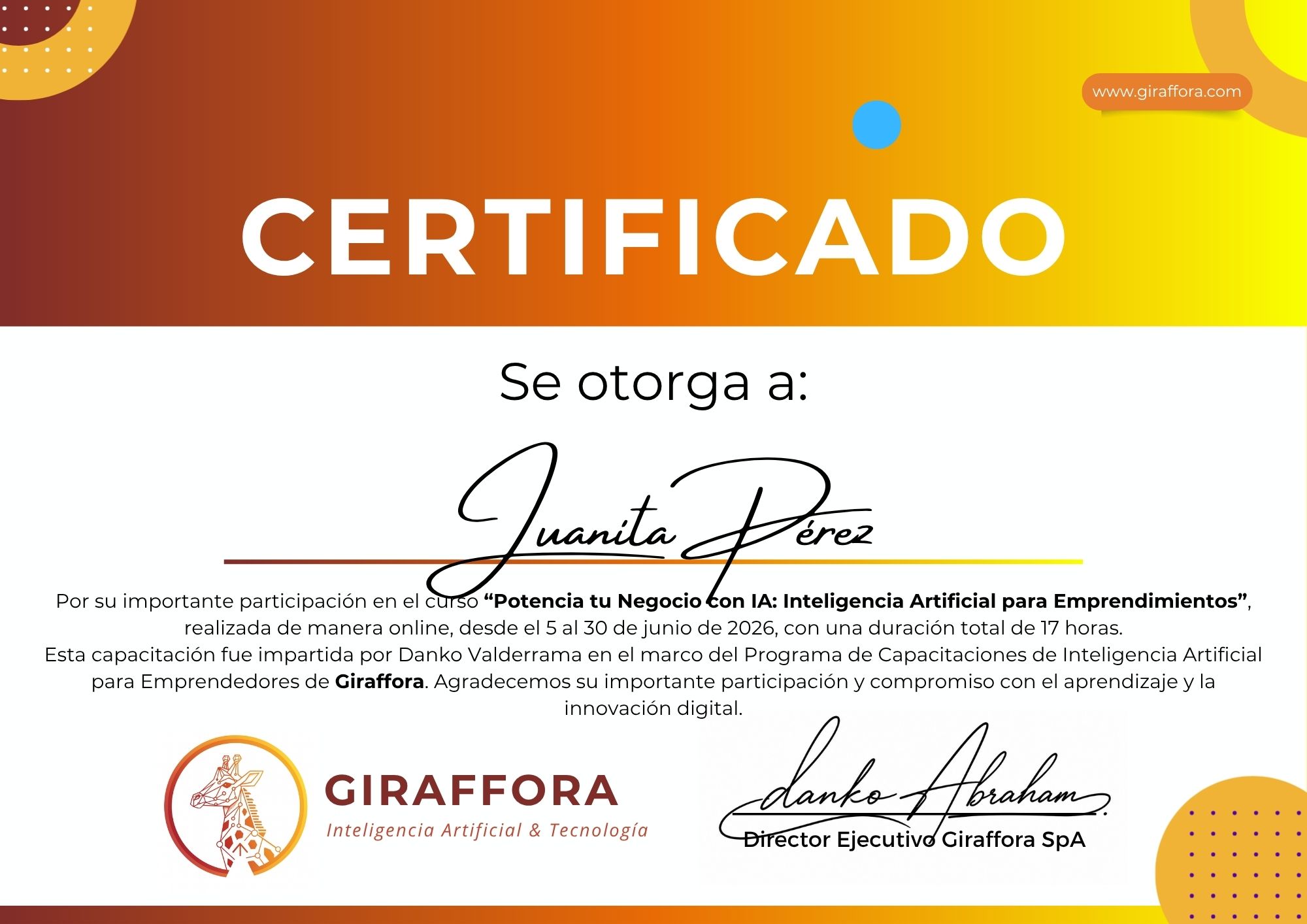 Certificado Giraffora