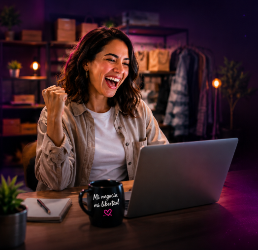 Emprendedora exitosa con laptop